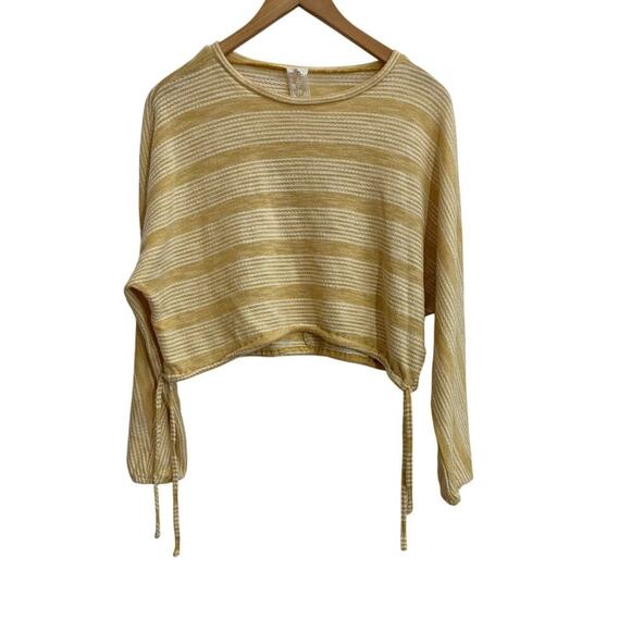 Sadie & Sage Women M Yellow Balloon Sleeve Top Double Drawstring Hem Boho Casual - Picture 1 of 9